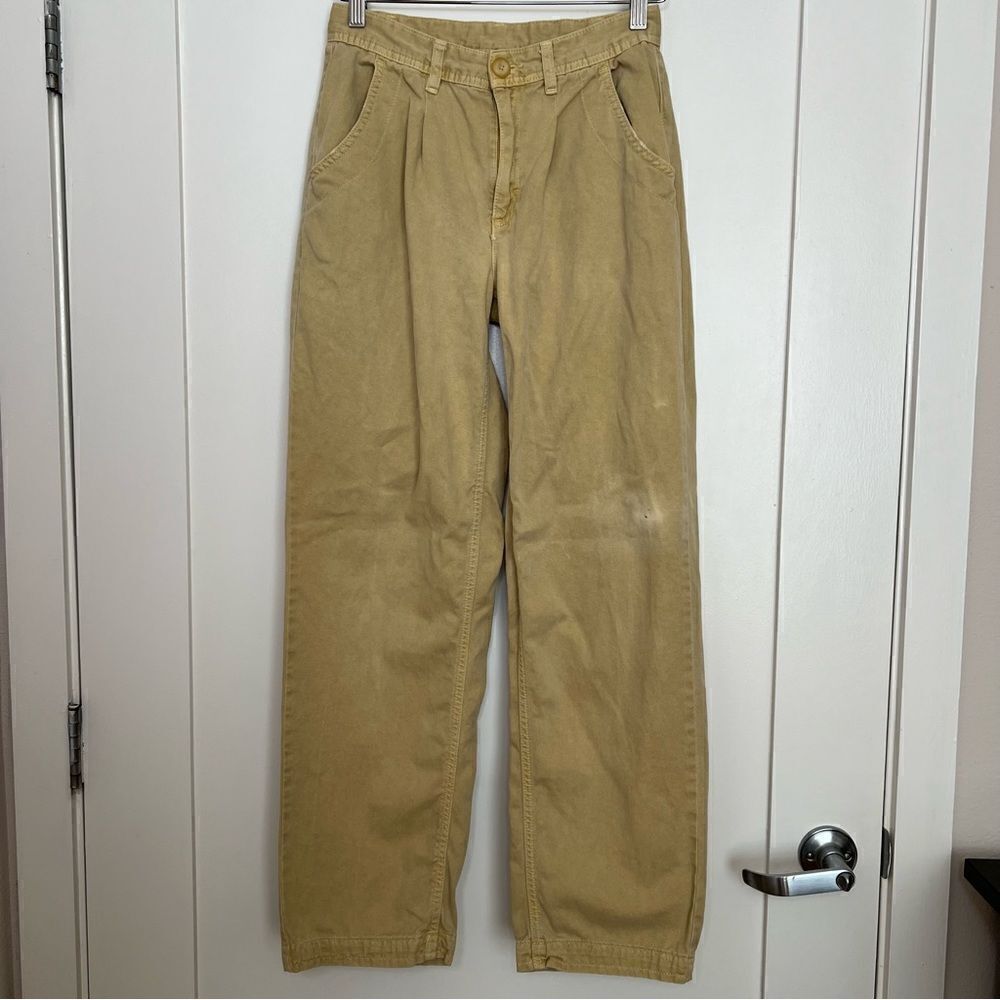 Free People Pants Womens 0 Beige Chino Straight Leg Pleated Boho Grunge Cotton